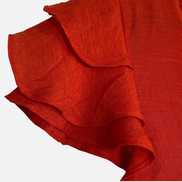 NWT Boho Ruffle Flutter Sleeve Peplum Top Lace Crochet Bib Tie Neck Gauzy Top - Picture 3 of 6